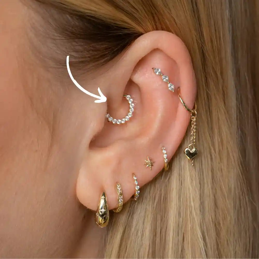Daith piercing i indre ørebrusk med titanring, utført hos Eternal Sign i Fredrikstad