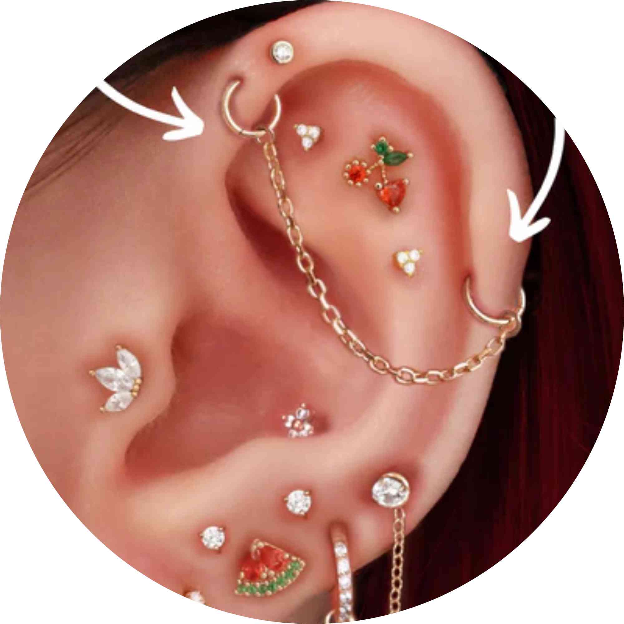 Industrial piercing med rett titanstang gjennom to punkter i ørebrusken, Eternal Sign Fredrikstad